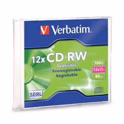 Verbatim 12 x CD-RW, 12x, CD-RW, 120 mm, 700 MB, Slimcase, 1 pc(s)