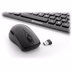 Verbatim Mini Wireless Slim Keyboard and Mouse, Wireless, RF Wireless, QWERTY, Black, Mouse included