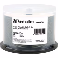 Verbatim 98319, DVD+R DL, 120 mm, Printable, Cakebox, 50 pc(s), 8.5 GB