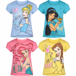 Princess Ariel Cinderella Belle Little Girls 4 Pack T-Shirts Belle Ci