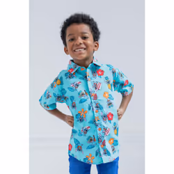 Disney Lilo & Stitch Big Boys Hawaiian Button Down Dress Shirt 10-12