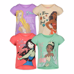 Princess Mulan Tiana Rapunzel Moana Toddler Girls 4 Pack T-Shirts 3T