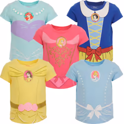 Disney Princess Little Girls 5 Pack Graphic T-Shirts Blue/Pink/Yellow