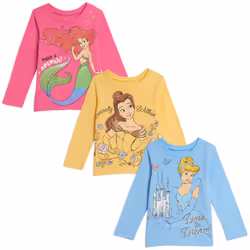 Disney Princess Cinderella Belle Ariel Infant Baby Girls 3 Pack T-Shir