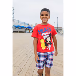 Disney Mickey Mouse Big Boys T-Shirt and Shorts Outfit Set Plaid Red 8