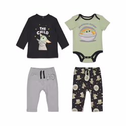 STAR WARS The Mandalorian The Child Baby Boys 4 Piece Layette Set: Bodysuit T-Shirt Pants Mix N' Match 6-9 Months