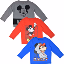 Disney Mickey Mouse Toddler Boys 3 Pack Long Sleeve TShirts RedBlueGrey 3T