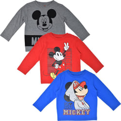 Disney Mickey Mouse Toddler Boys 3 Pack Long Sleeve TShirts RedBlueGrey 3T