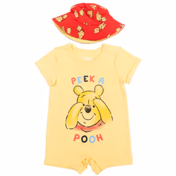Disney Winnie the Pooh Newborn Baby Boys Romper and Bucket Sun Hat Yellow 3-6 Months