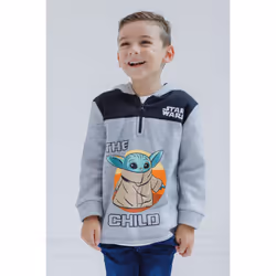 STAR WARS The Child Big Boys Fleece Half Zip Pullover Hoodie Gray 18-20