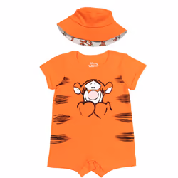 Disney Winnie the Pooh Tigger Newborn Baby Boys Romper and Bucket Sun Hat Orange 3-6 Months