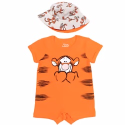 Disney Winnie the Pooh Tigger Newborn Baby Boys Romper and Bucket Sun Hat Orange 0-3 Months