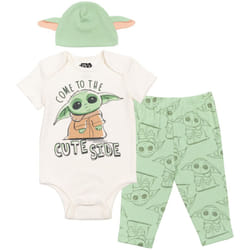 STAR WARS Mandalorian Baby Yoda Baby Boys 3 Piece Outfit Set: Bodysuit Pants Hat 3-6 Months Green/White
