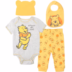 Disney Winnie the Pooh Baby Boys Girls Layette Set: Bodysuit Pants Bib