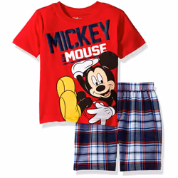 Disney Mickey Mouse Big Boys T-Shirt and Shorts Outfit Set Plaid Red 1