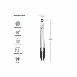 KitchenAid Silicone Tipped Stainless Steel Tongs  12 Inch  Black