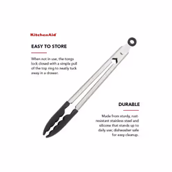 KitchenAid Silicone Tipped Stainless Steel Tongs  12 Inch  Black