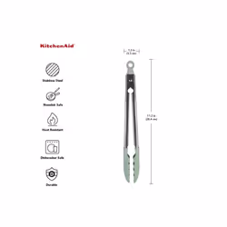 KitchenAid Gourmet Silicone-Tipped Stainless Steel Tongs  12 Inch  Pistachio