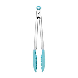 KitchenAid Silicone Tipped Stainless Steel Tongs  12 Inch  Aqua Sky