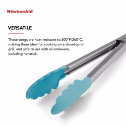 KitchenAid Silicone Tipped Stainless Steel Tongs  12 Inch  Aqua Sky