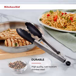 KitchenAid Silicone Tipped Stainless Steel Tongs  9 Inch  Black