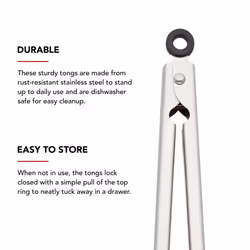 KitchenAid Set of 2 Stainless Steel Tongs with Scalloped Edges Easy Lock Dishwasher Safe Durable and Versatile 7 Inch and 9 Inch Silver