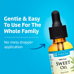 De La Cruz 100% Pure Sweet Oil for Ears with Glass Dropper - All Natural and Gentle Ear Wax Removal - 1 Fl OZ - 2 Pack