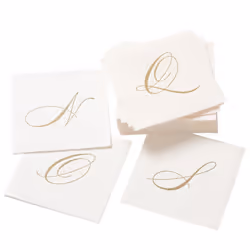 Caspari White Pearl Paper Linen Cocktail Napkins  Monogram Initial A  Pack of 30