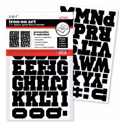 S.E.I 1 1/2-Inch Iron-on T-shirt Letters  Sport Letter Flock Heat Transfers  Black