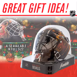 Franklin Sports New Jersey Devils NHL Team Logo Mini Hockey Goalie Mask with Case - Collectible Goalie Mask with Official NHL Logos and Colors Black