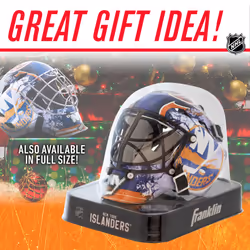 Franklin Sports New York Islanders NHL Team Logo Mini Hockey Goalie Mask with Case - Collectible Goalie Mask with Official NHL Logos and Colors