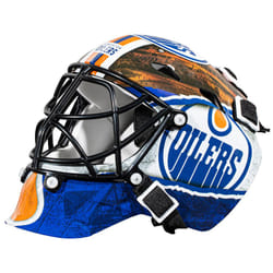 Franklin Sports NHL Edmonton Oilers Mini Hockey Goalie Mask with Case - Collectible Goalie Mask with Official NHL Logos and Colors