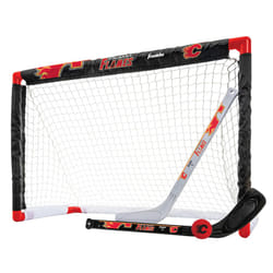 Franklin Sports NHL Calgary Flames Mini Hockey Set - Kids Indoor Knee Hockey Goal  Ball  + 2 Mini Hockey Stick Combo Set - Youth NHL Team Indoor Toy K