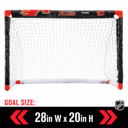 Franklin Sports NHL Calgary Flames Mini Hockey Set - Kids Indoor Knee Hockey Goal  Ball  + 2 Mini Hockey Stick Combo Set - Youth NHL Team Indoor Toy K