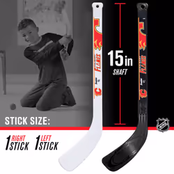 Franklin Sports NHL Calgary Flames Mini Hockey Set - Kids Indoor Knee Hockey Goal  Ball  + 2 Mini Hockey Stick Combo Set - Youth NHL Team Indoor Toy K