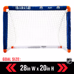 Franklin Sports NHL Edmonton Oilers Mini Hockey Set - Kids Indoor Knee Hockey Goal  Ball  + 2 Mini Hockey Stick Combo Set - Youth NHL Team Indoor Toy