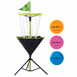 Franklin Sports Disc Golf Basket + Discs Set - Portable Disc Golf Target Basket with Chains - 3 Discs Included - Driver  Mid- ...