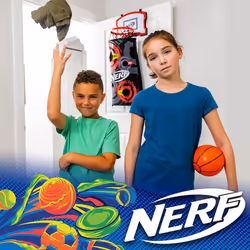 NERF Basketball Hoop Hamper - Laundry Layup Over the Door Basket + Shooting Target - Mini Hoop Hamper + Basketball Set