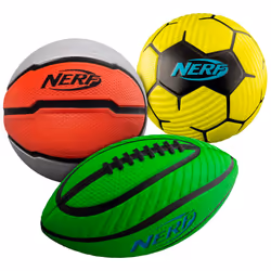 NERF Mini Foam Sports Ball Set - Foam Football, Soccer Ball + Basketball Set - NERF Soft Foam Sports Set for Kids - Multicolo ...