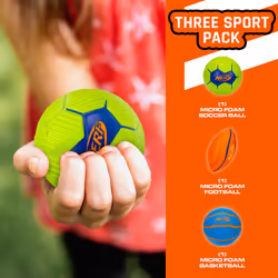 Nerf Mini Stress Foam Sport Ball Set - Kids Mini Sports Ball Set - Includes Foam Micro Football  Soccer Ball + Basketball Soft Stress Relief Foam Spor