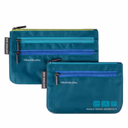 Travelon World Travel Essentials Set Of 2 Currency and Passport Organizers Peacock Teal