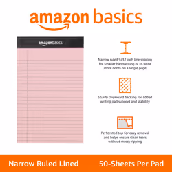 Amazon Basics Narrow Ruled 5 x 8-Inch Lined Writing Note Pads  6 Count (50 Sheet Pads)  Multicolor