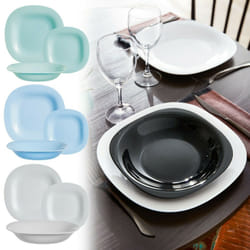 Luminarc Square 18pc Opal Glass Dinner Set Plates - 30Pcs Dinner Set, Black & White