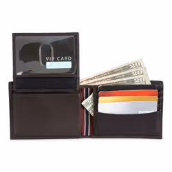 Tommy Hilfiger Men's Leather Wallet - Thin Sleek Casual Bifold with 6 Credit Card Pockets and Removable ID Window  British Brown
