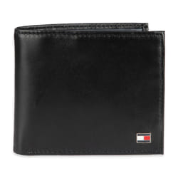 Tommy Hilfiger Men's Leather Wallet - Slim Bifold with 6 Credit Card Pockets and Removable ID Window  Oxford Black  One Size