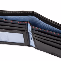 Tommy Hilfiger Men's Leather Wallet - Slim Bifold with 6 Credit Card Pockets and Removable ID Window  Oxford Black  One Size
