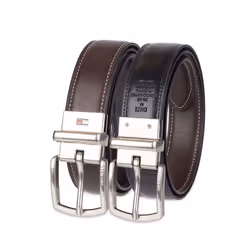 Tommy Hilfiger Boys' Reversible Dress Belt  Brown/Black Logo  Large