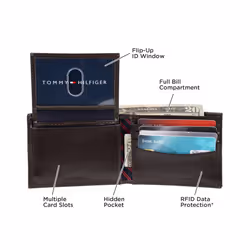 Tommy Hilfiger Men's Leather Wallet - Thin Sleek Casual Bifold with 6 Credit Card Pockets and Removable ID Window  Light Tan