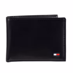 Tommy Hilfiger Men's Leather Wallet - Slim Bifold with 6 Credit Card Pockets and Removable ID Window Black Dore One Size
