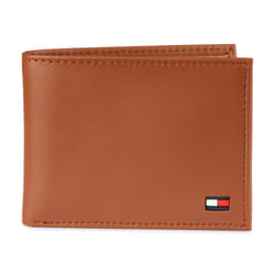 Tommy Hilfiger Men's Leather Wallet - Thin Sleek Casual Bifold with 6 Credit Card Pockets and Removable ID Window  British Tan